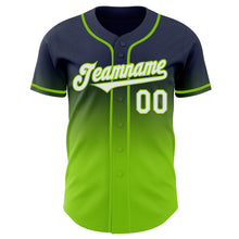 Load image into Gallery viewer, Custom Navy White-Neon Green Authentic Fade Fashion Baseball Jersey
