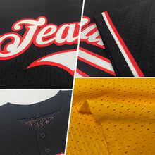 Load image into Gallery viewer, Custom Gold White-Black Mesh Authentic Throwback Baseball Jersey
