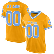Load image into Gallery viewer, Custom Gold Light Blue-White Mesh Authentic Throwback Football Jersey
