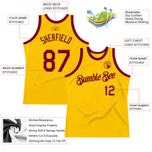 Load image into Gallery viewer, Custom Gold Maroon Authentic Throwback Basketball Jersey
