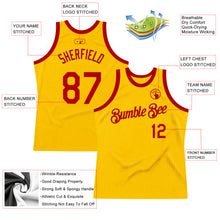 Load image into Gallery viewer, Custom Gold Red Authentic Throwback Basketball Jersey
