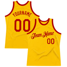 Load image into Gallery viewer, Custom Gold Red Authentic Throwback Basketball Jersey
