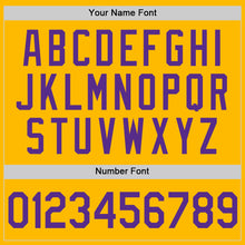 Load image into Gallery viewer, Custom Gold Purple Authentic Throwback Basketball Jersey
