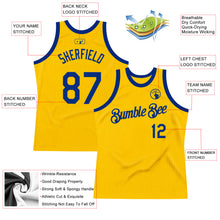 Load image into Gallery viewer, Custom Gold Royal Authentic Throwback Basketball Jersey
