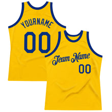 Load image into Gallery viewer, Custom Gold Royal Authentic Throwback Basketball Jersey
