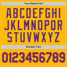 Load image into Gallery viewer, Custom Gold Purple-Orange Authentic Throwback Basketball Jersey

