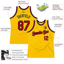 Load image into Gallery viewer, Custom Gold Red-Navy Authentic Throwback Basketball Jersey
