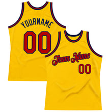 Load image into Gallery viewer, Custom Gold Red-Navy Authentic Throwback Basketball Jersey

