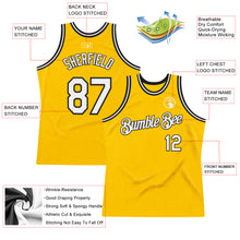 Load image into Gallery viewer, Custom Gold White-Black Authentic Throwback Basketball Jersey
