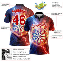 Load image into Gallery viewer, Custom Black Red-White 3D Pattern Design Lightning Flame Dart Board Performance Golf Polo Shirt
