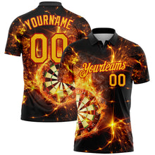 Load image into Gallery viewer, Custom Black Yellow-Red 3D Pattern Design Flame Dart Board Performance Golf Polo Shirt
