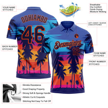Load image into Gallery viewer, Custom Electric Blue Navy-Orange 3D Pattern Design Hawaii Palm Trees Performance Golf Polo Shirt
