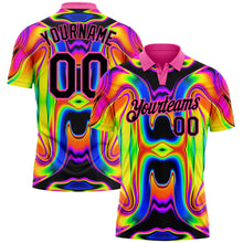 Load image into Gallery viewer, Custom Pink Black 3D Pattern Design Abstract Iridescent Psychedelic Swirl Fluid Art Performance Golf Polo Shirt
