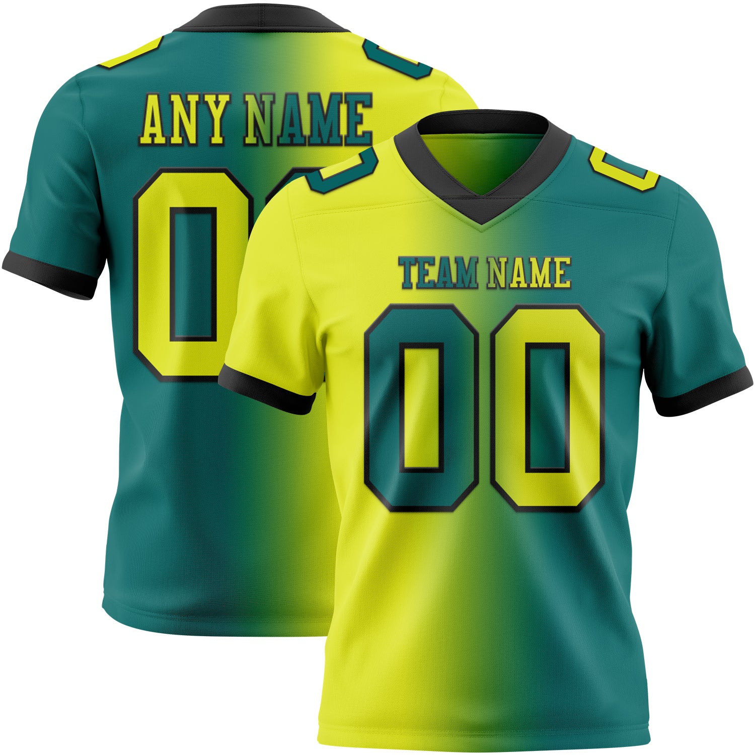 【YOURNUS】Embossed Stitch Football Jersey Custom Teal Neon Yellow-Black Mesh Authentic Gradient