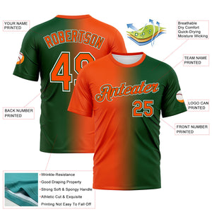 Custom Green Orange-White Gradient Fashion Performance T-Shirt