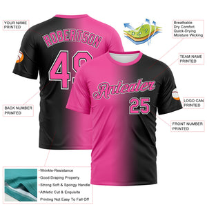 Custom Black Pink-White Gradient Fashion Performance T-Shirt