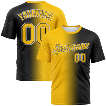 Custom Black Yellow-White Gradient Fashion Performance T-Shirt