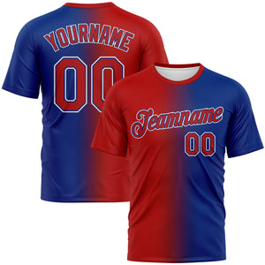 Custom Royal Red-White Gradient Fashion Performance T-Shirt