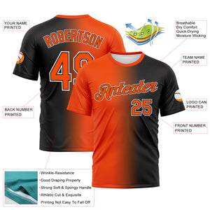 Custom Black Orange-White Gradient Fashion Performance T-Shirt