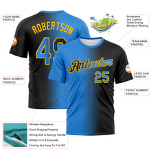 Load image into Gallery viewer, Custom Black Powder Blue-Gold Gradient Fashion Performance T-Shirt
