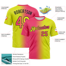 Load image into Gallery viewer, Custom Neon Yellow Neon Pink-Black Gradient Fashion Performance T-Shirt
