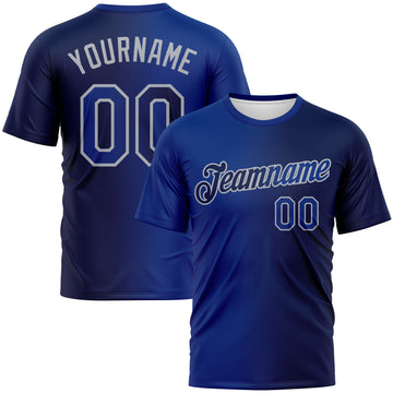 Custom Navy Royal-Gray Gradient Fashion Performance T-Shirt