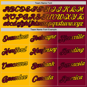 Custom Maroon Gold-Black Gradient Fashion Performance T-Shirt