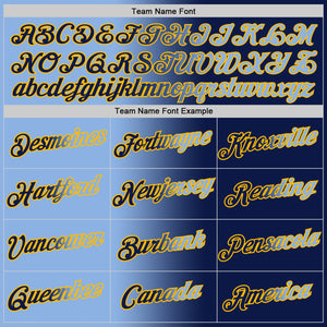 Custom Navy Light Blue-Gold Gradient Fashion Performance T-Shirt