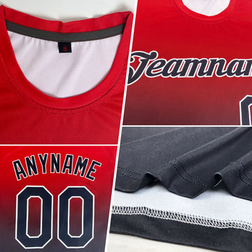 Custom Navy Red-White Gradient Fashion Performance T-Shirt