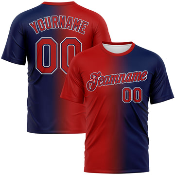 Custom Navy Red-White Gradient Fashion Performance T-Shirt