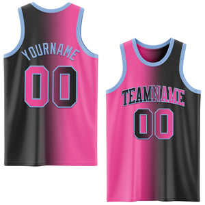 Custom Black Pink-Light Blue Authentic Gradient Fashion Basketball Jersey