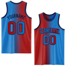 Load image into Gallery viewer, Custom Powder Blue Red-Navy Authentic Gradient Fashion Basketball Jersey

