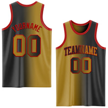 Load image into Gallery viewer, Custom Black Old Gold-Red Authentic Gradient Fashion Basketball Jersey
