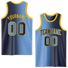 Load image into Gallery viewer, Custom Navy Light Blue-Gold Authentic Gradient Fashion Basketball Jersey
