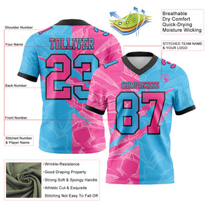 Custom Sky Blue Pink-Black Mesh Authentic Gradient Fashion Scratch Football Jersey
