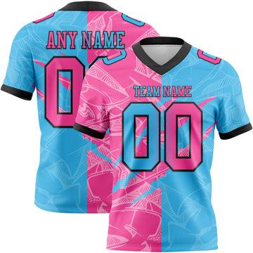 Custom Sky Blue Pink-Black Mesh Authentic Gradient Fashion Scratch Football Jersey