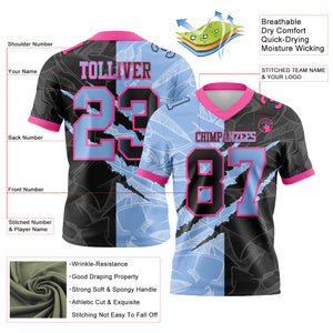 Custom Black Light Blue-Pink Mesh Authentic Gradient Fashion Scratch Football Jersey