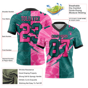 Custom Teal Pink-Black Mesh Authentic Gradient Fashion Scratch Football Jersey
