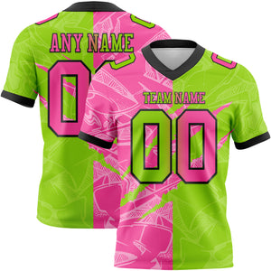 Custom Neon Green Pink-Black Mesh Authentic Gradient Fashion Scratch Football Jersey