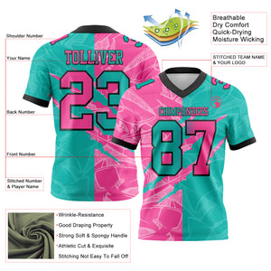 Custom Aqua Pink-Black Mesh Authentic Gradient Fashion Scratch Football Jersey