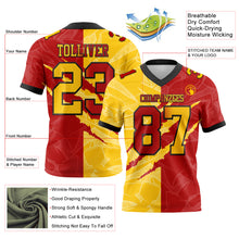 Load image into Gallery viewer, Custom Red Yellow-Black Mesh Authentic Gradient Fashion Scratch Football Jersey
