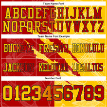 Load image into Gallery viewer, Custom Red Yellow-Black Mesh Authentic Gradient Fashion Scratch Football Jersey
