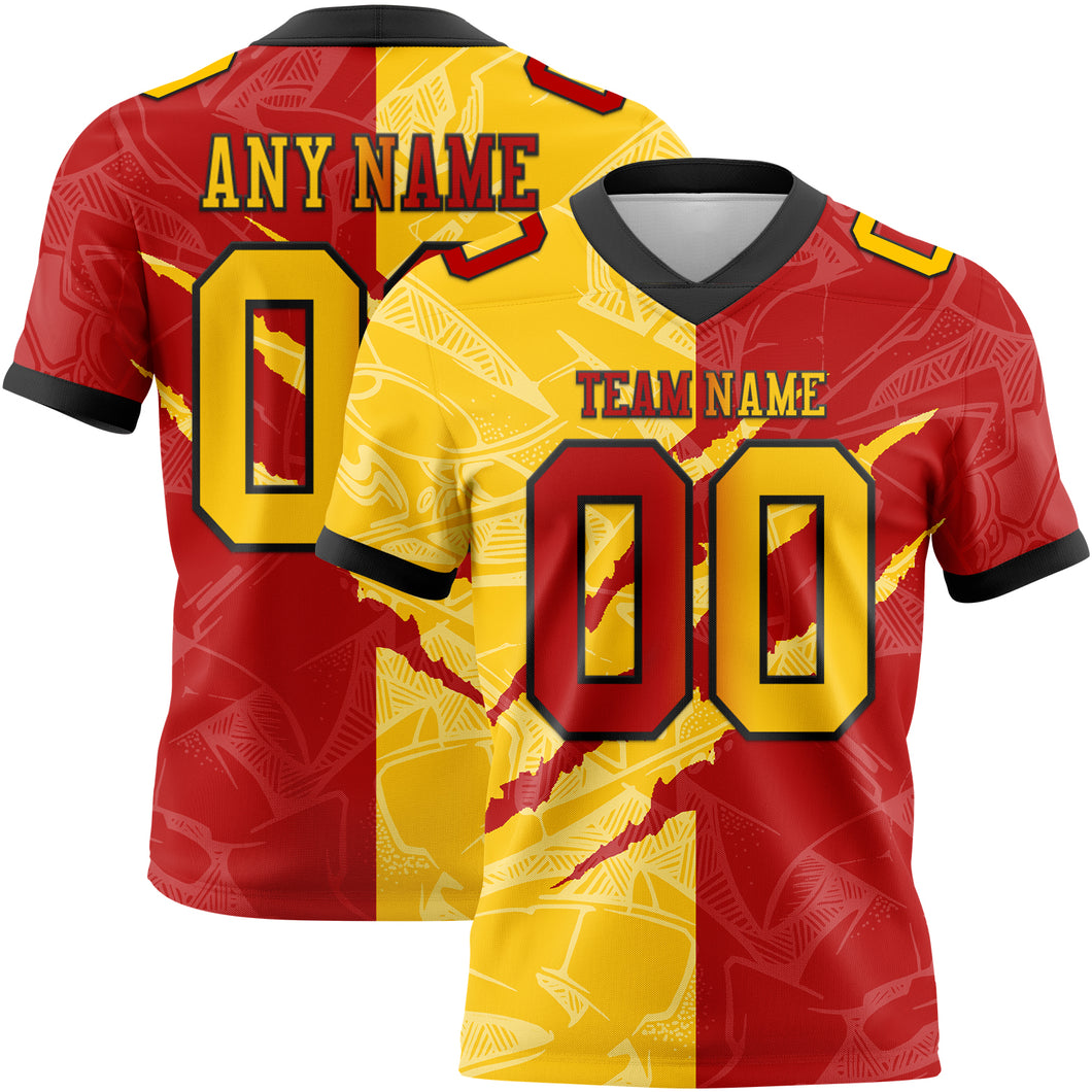 Custom Red Yellow-Black Mesh Authentic Gradient Fashion Scratch Football Jersey