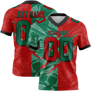 Custom Red Kelly Green-Black Mesh Authentic Gradient Fashion Scratch Football Jersey
