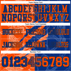 Custom Royal Orange-Black Mesh Authentic Gradient Fashion Scratch Football Jersey