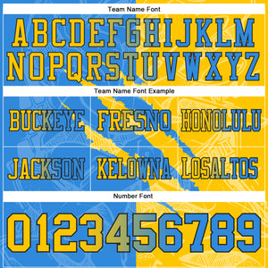 Custom Powder Blue Yellow-Black Mesh Authentic Gradient Fashion Scratch Football Jersey