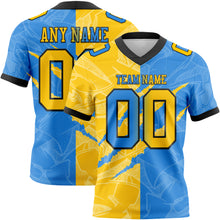 Load image into Gallery viewer, Custom Powder Blue Yellow-Black Mesh Authentic Gradient Fashion Scratch Football Jersey
