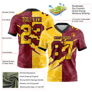 Custom Crimson Yellow-Black Mesh Authentic Gradient Fashion Scratch Football Jersey