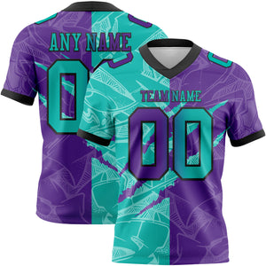 Custom Purple Aqua-Black Mesh Authentic Gradient Fashion Scratch Football Jersey
