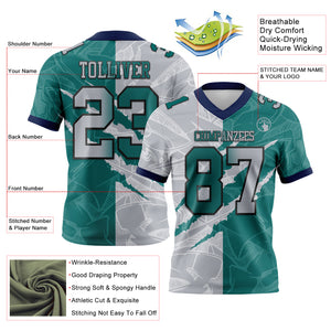 Custom Teal Gray-Navy Mesh Authentic Gradient Fashion Scratch Football Jersey